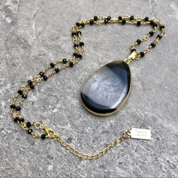 Estrella & Luna Jewelry - Onyx Crystal Rosary Chain Boho Gold Necklace
